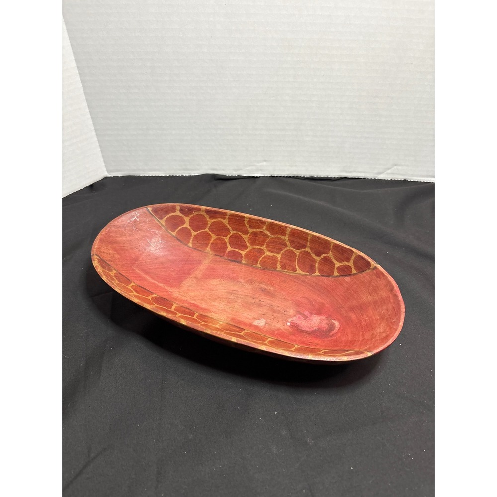 Oval Wooden Dish‎ Tray with Unique Etched Pattern Decorative Bowl Decor